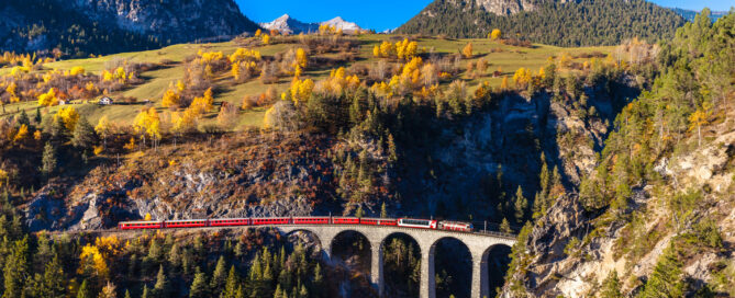 Train on a bridge in the mountains