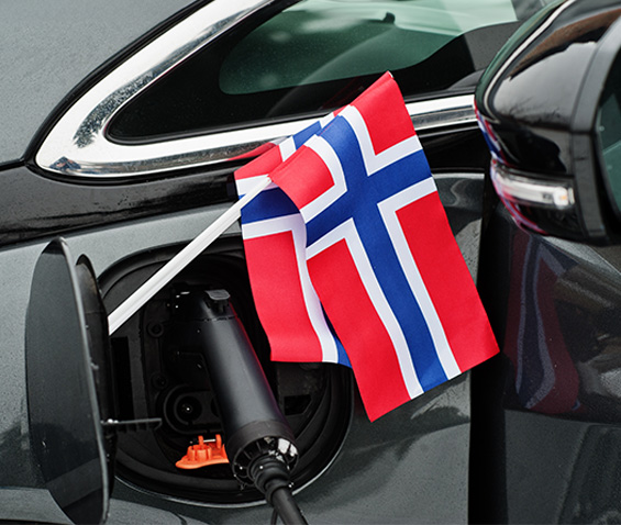 electric car with Norwegian flags