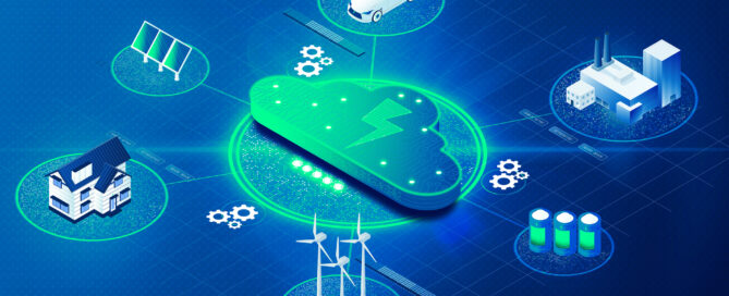 visual graphic about an all-electric and fully networked future through automation and digitalization in all areas.