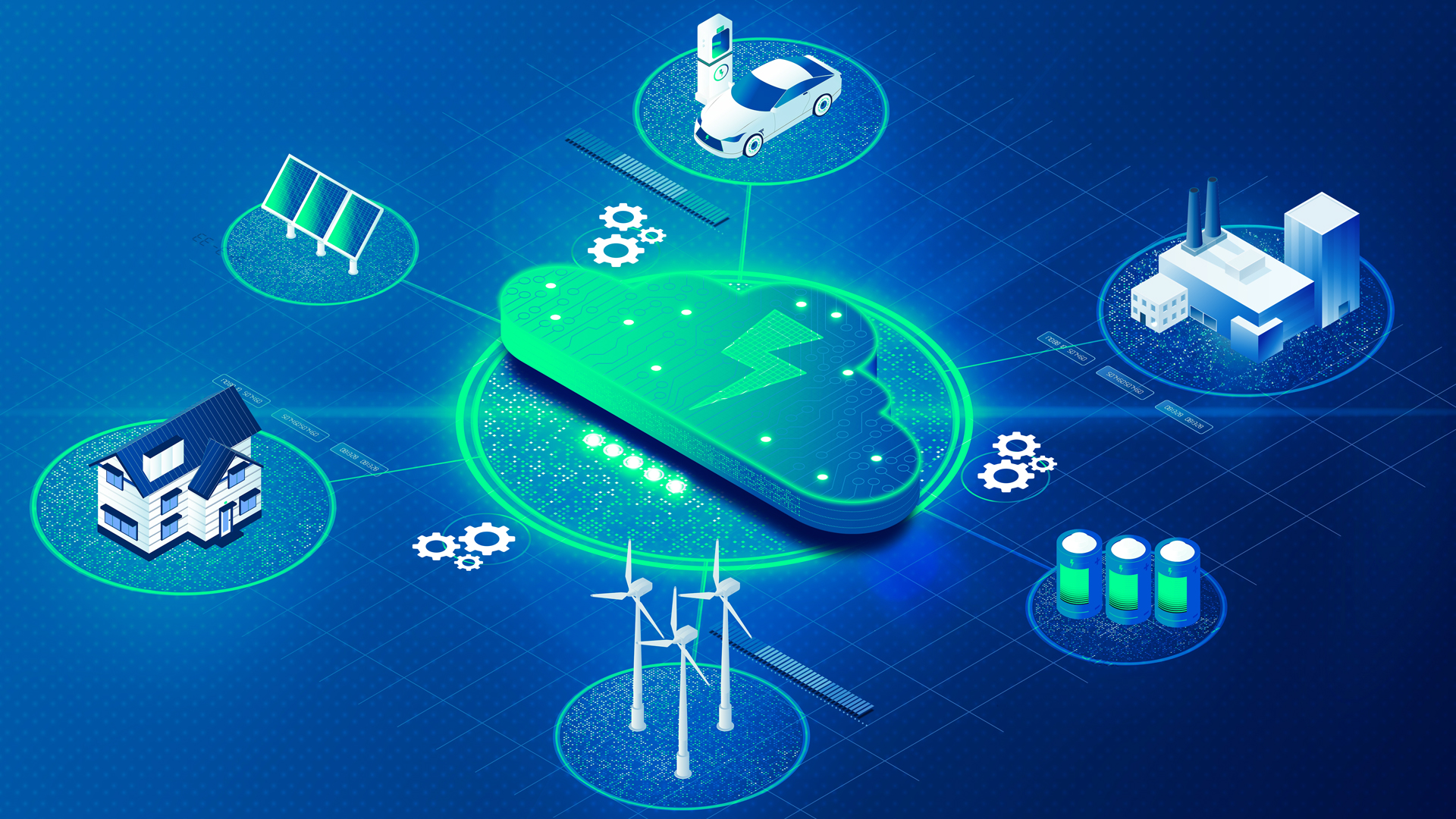 visual graphic about an all-electric and fully networked future through automation and digitalization in all areas.