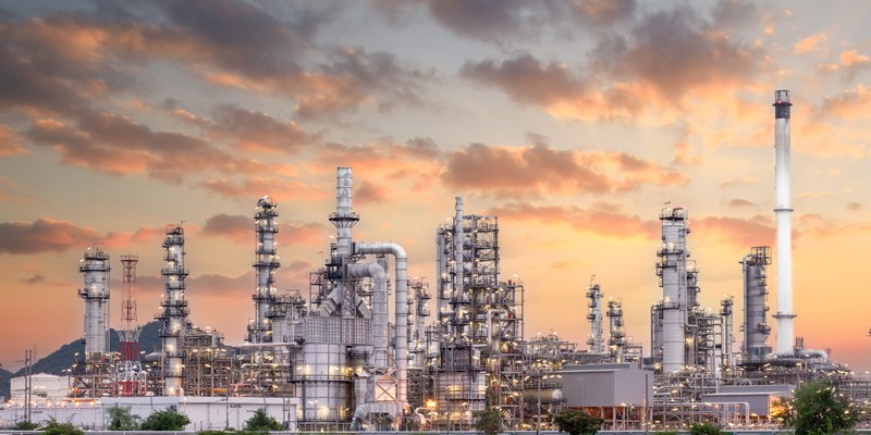 a chemical/petrochemical plant at sunset